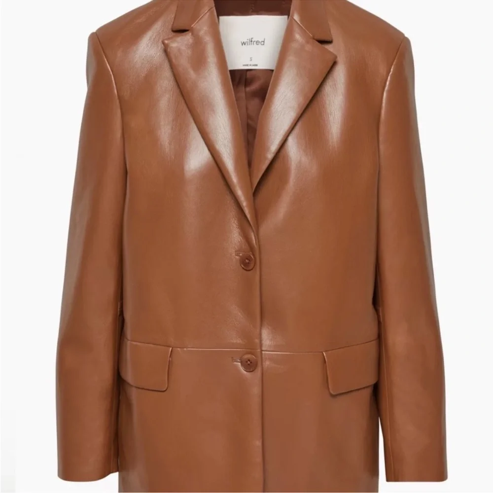 Aritzia Wilfred Cognac faux leather blazer - Picture 3 of 3
